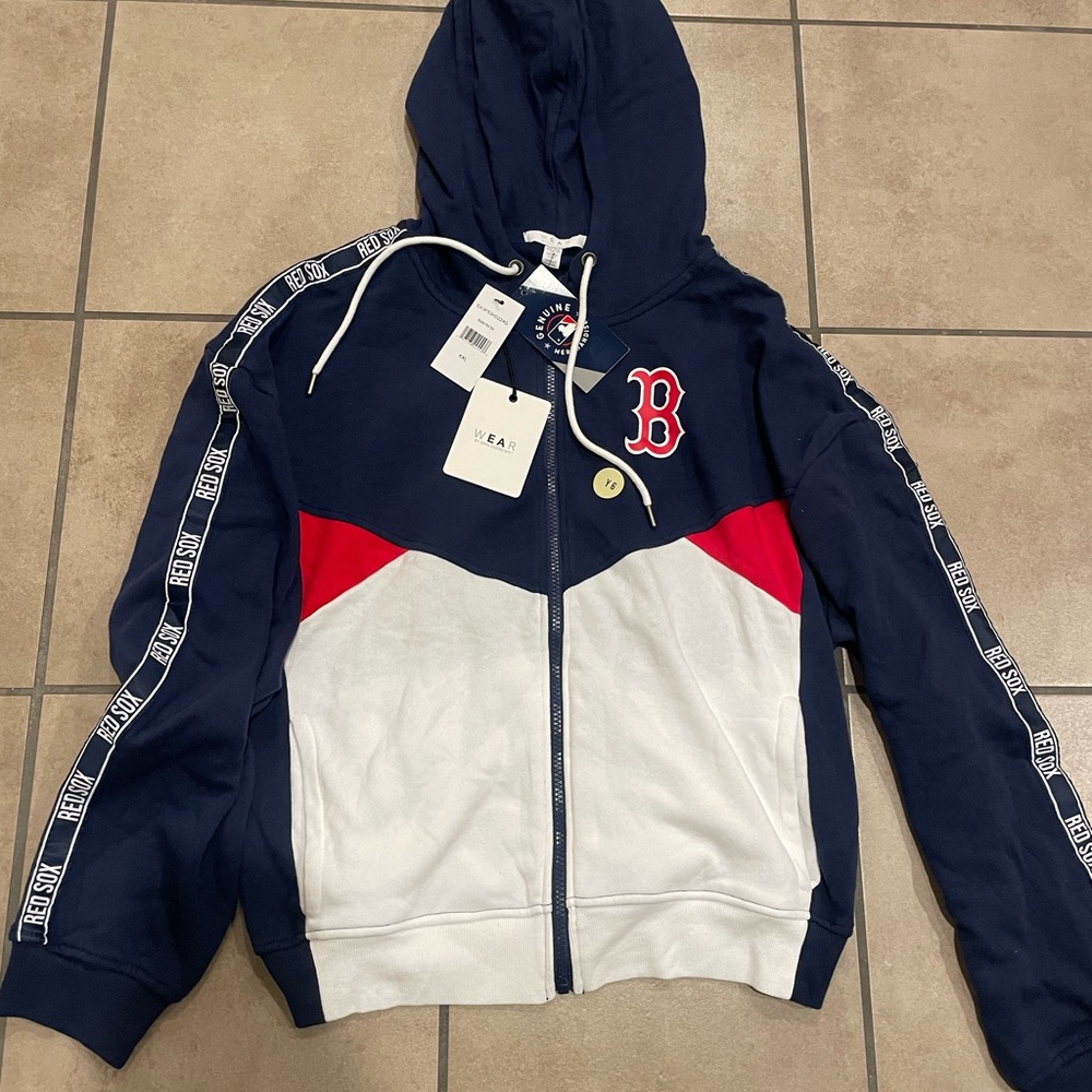 MLB Blue and White Varsity Jacket with Hood